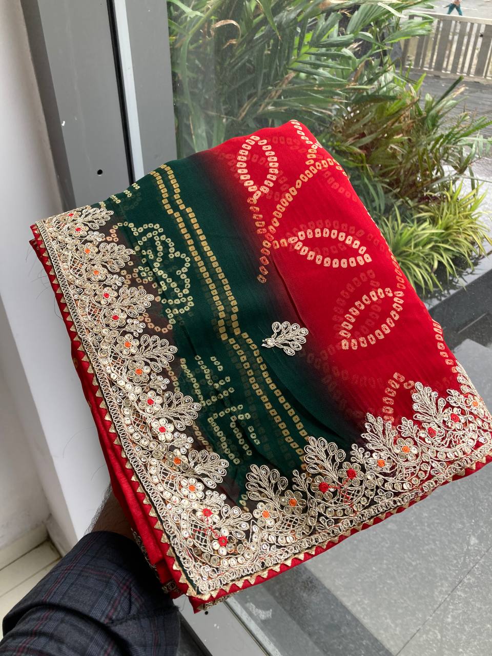 Red Digital Printed Wedding Wear Georgette Saree