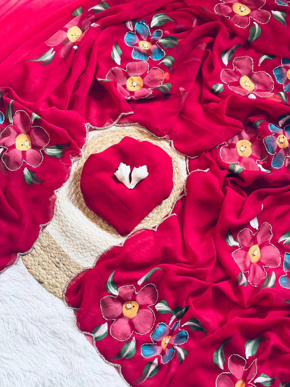 Rani Hand Printed Georgette Saree