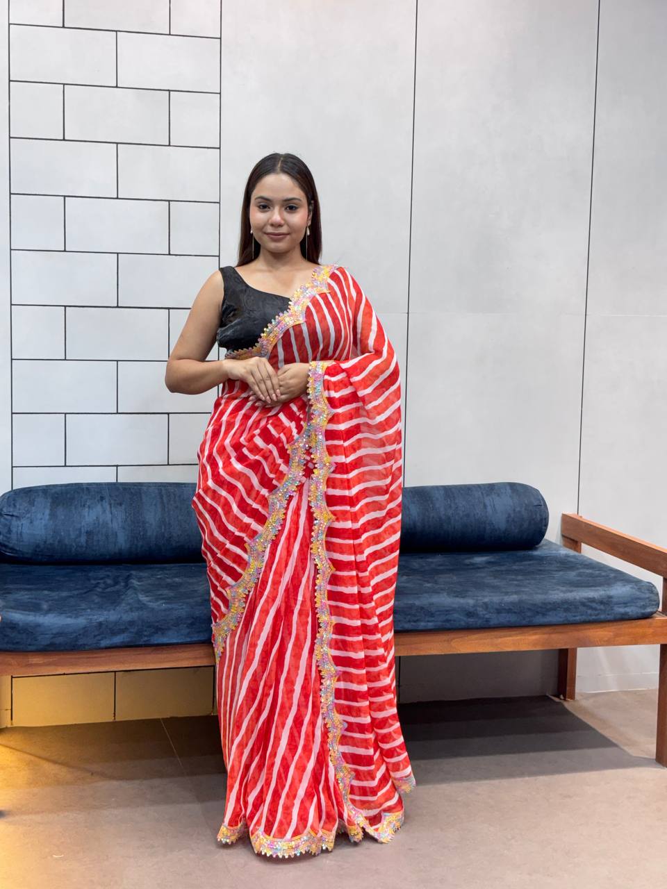 Red Leriya Printed Soft Georgette Saree