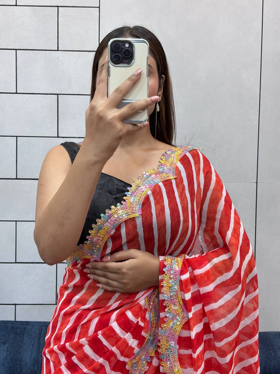 Red Leriya Printed Soft Georgette Saree