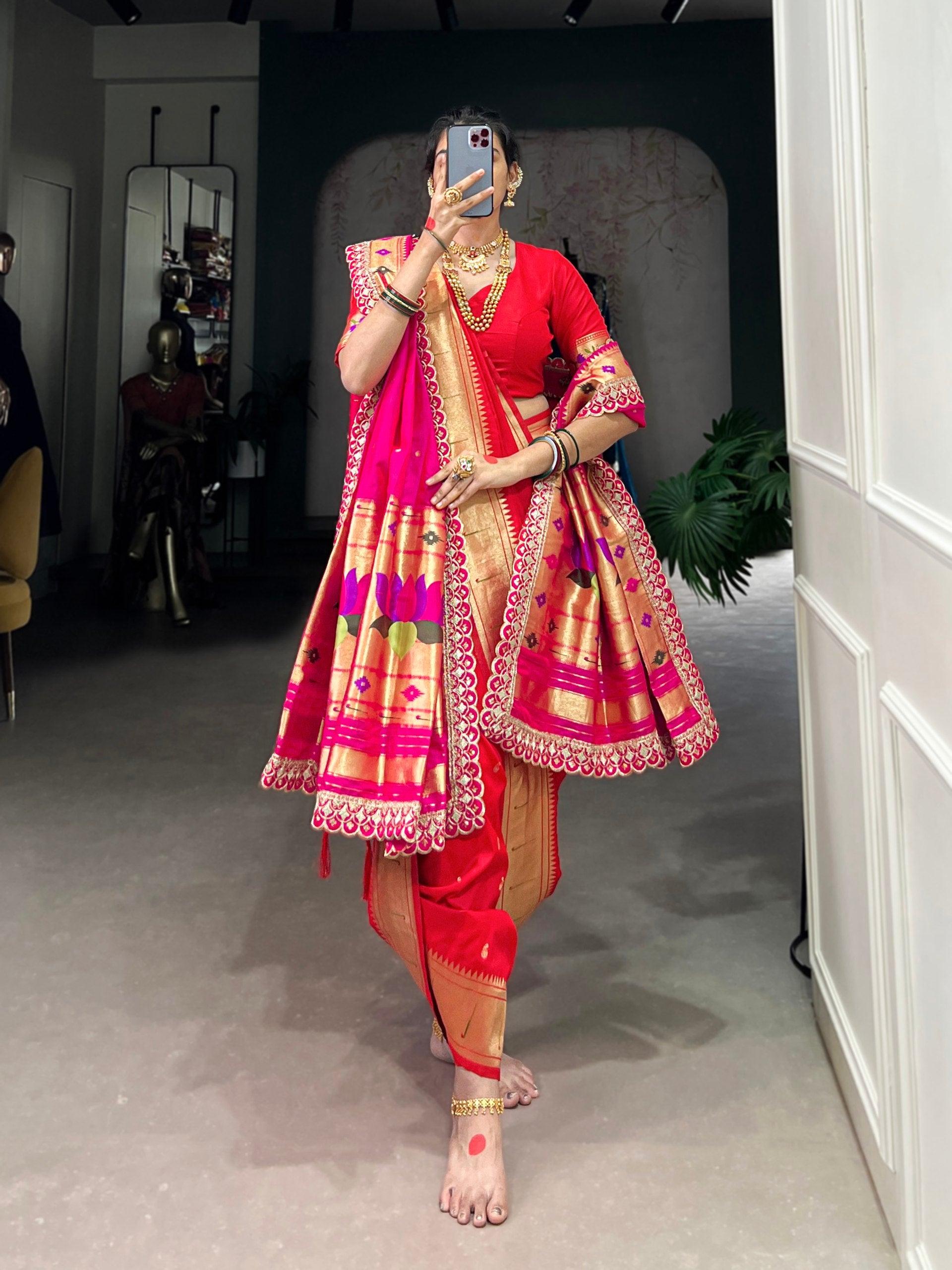 Red Paithani Jacquard Silk Saree