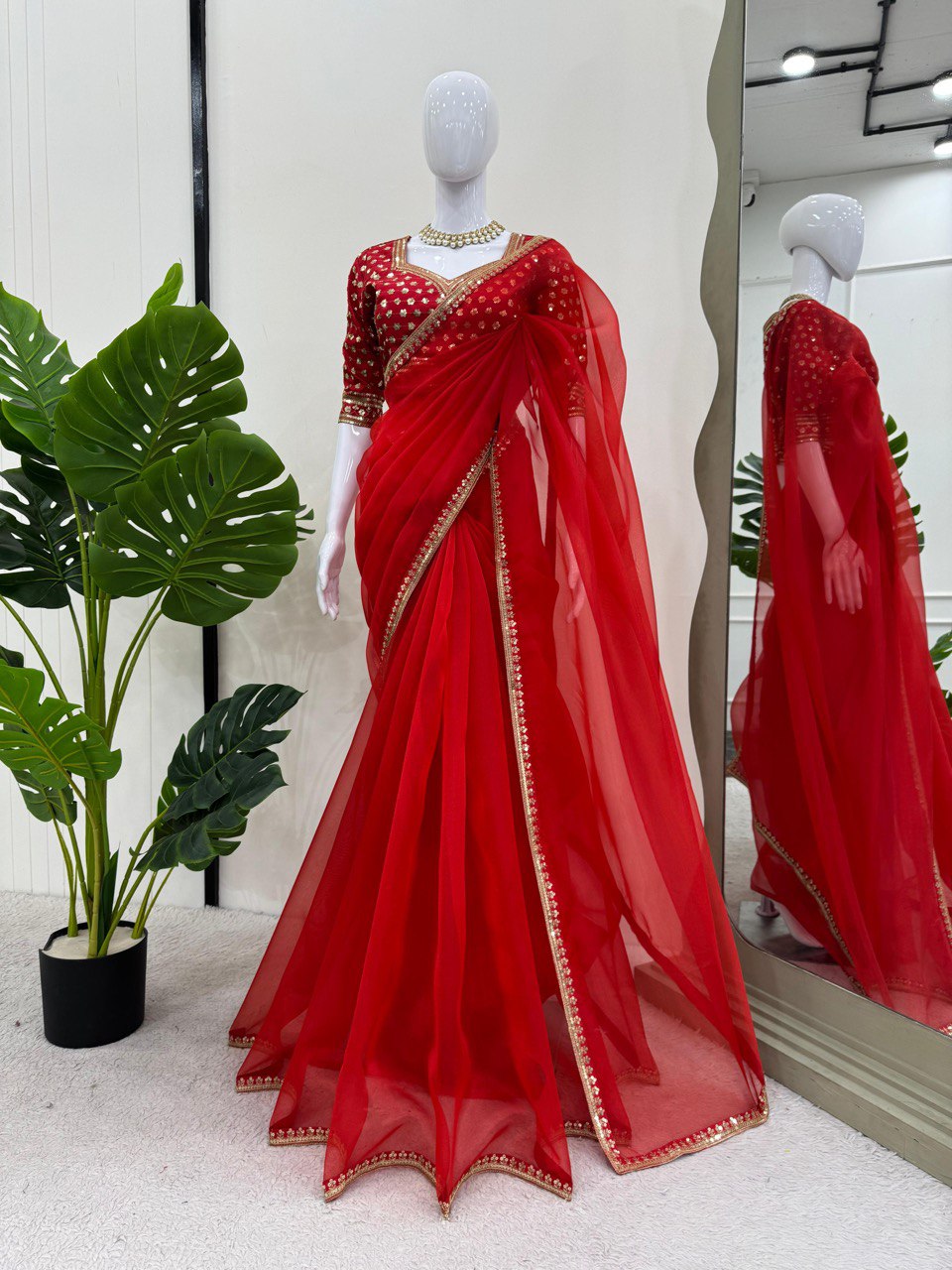 Red Party Wear Organza Silk Saree