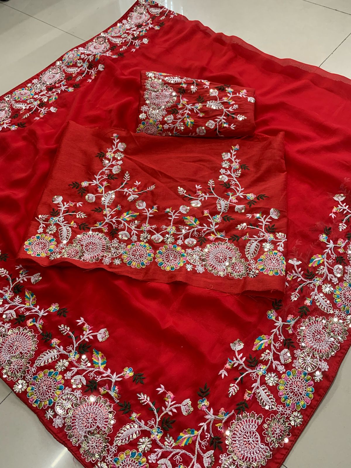Red Party Wear Rangoli Silk Saree