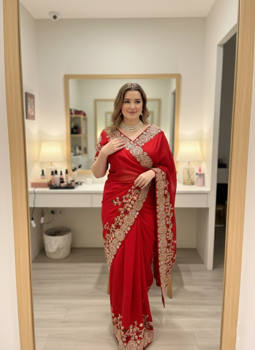 Red Party Wear Rangoli Silk Saree