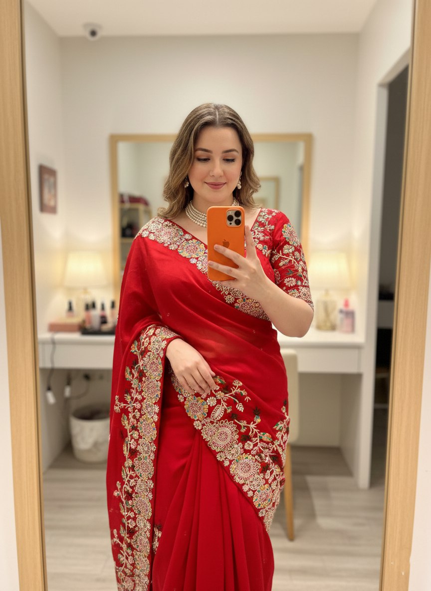 Red Party Wear Rangoli Silk Saree