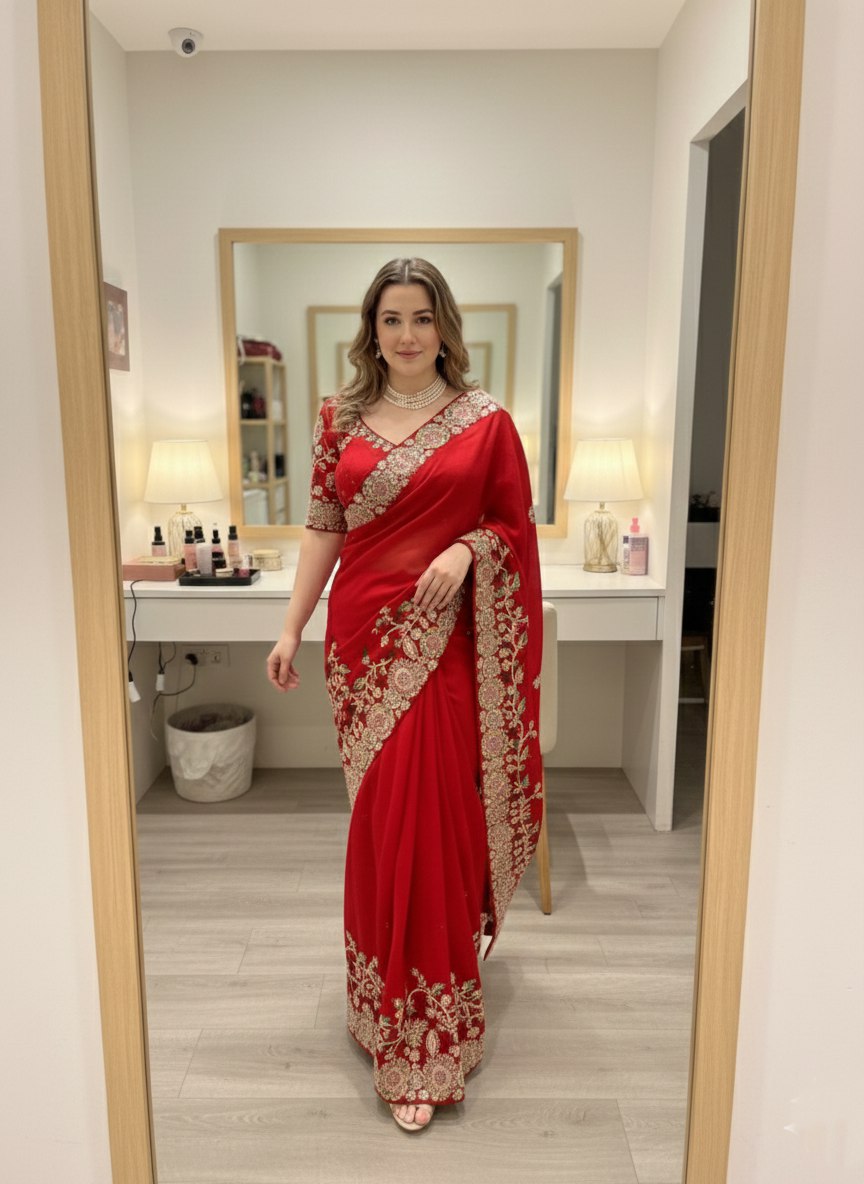 Red Party Wear Rangoli Silk Saree