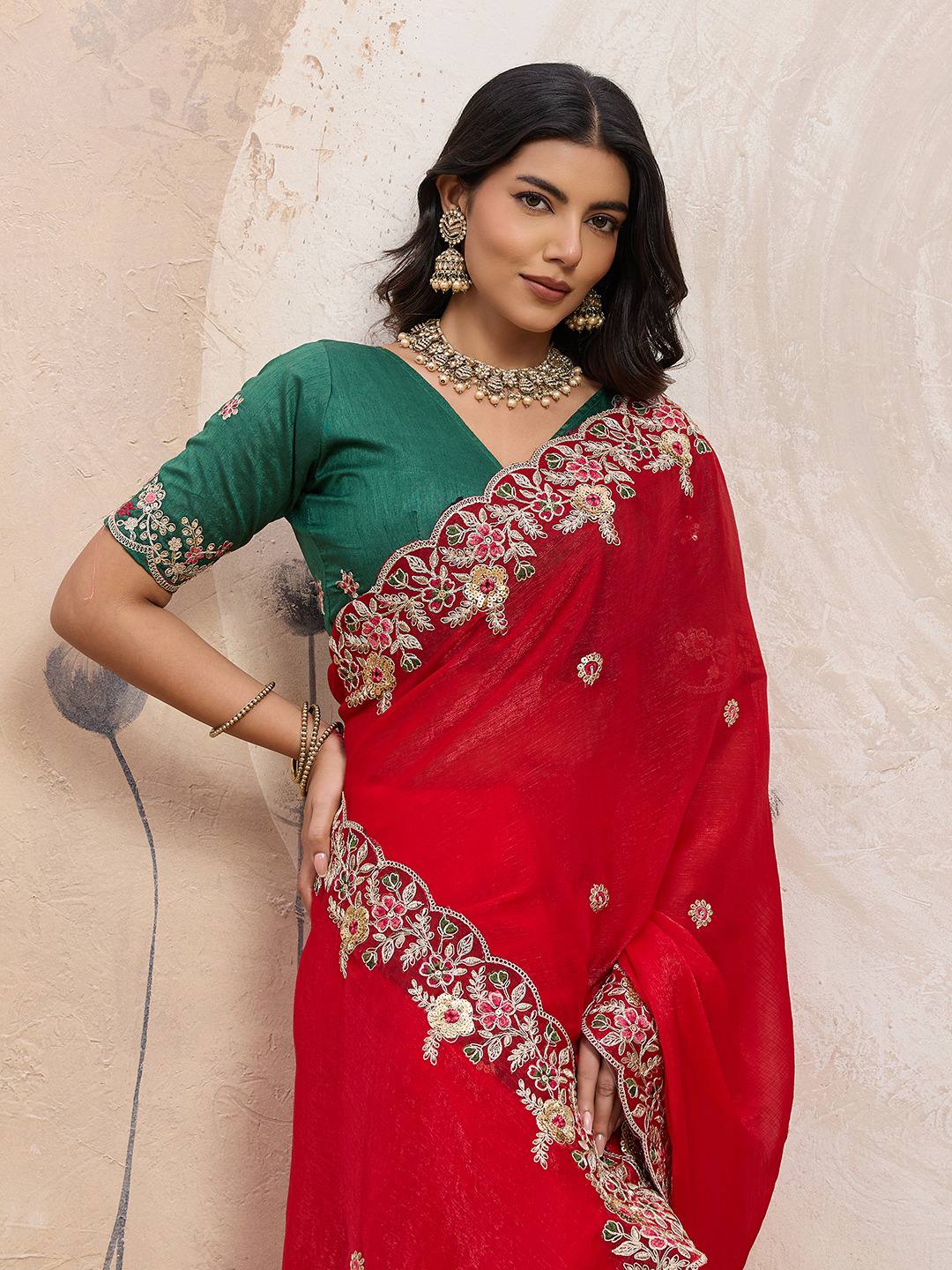 Red Party Wear Soft Space Silk Saree