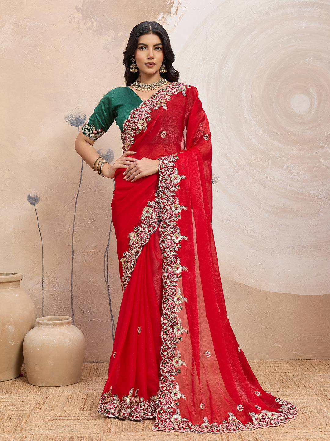 Red Party Wear Soft Space Silk Saree