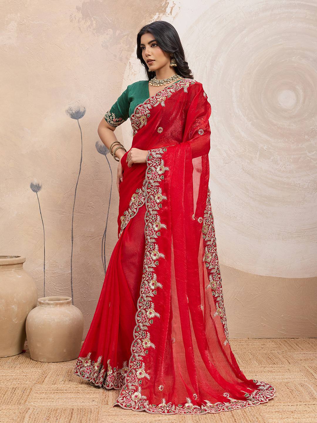 Red Party Wear Soft Space Silk Saree