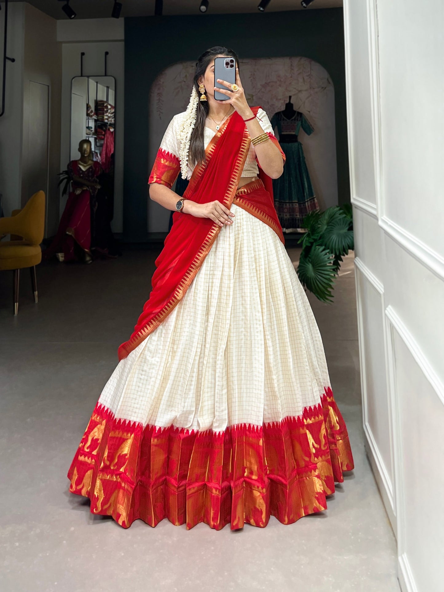 Red Traditional Kalyani Cotton Lehenga Choli