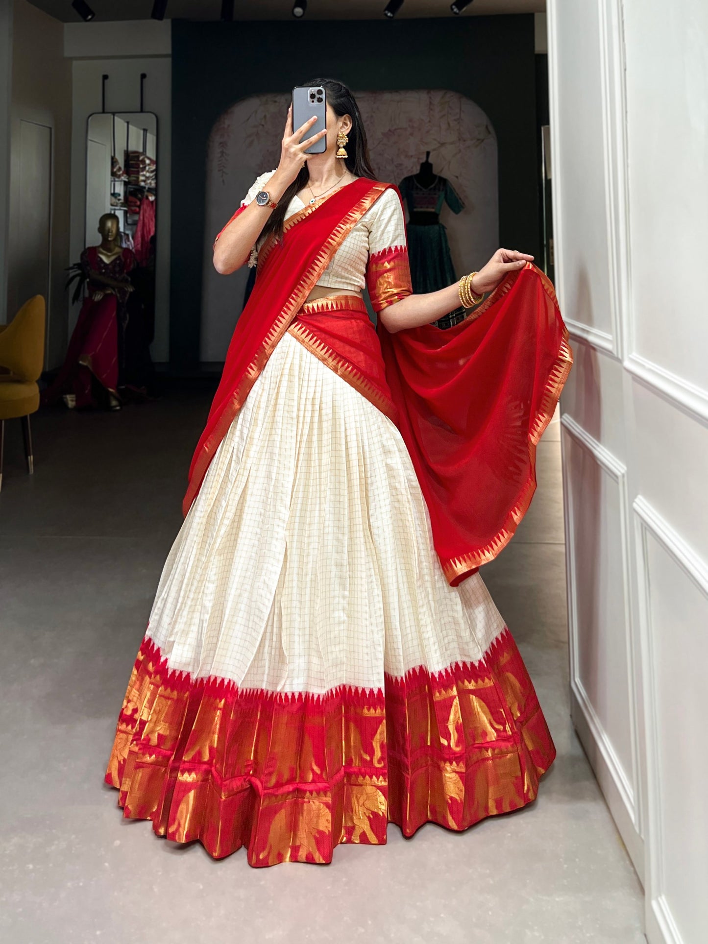 Red Traditional Kalyani Cotton Lehenga Choli