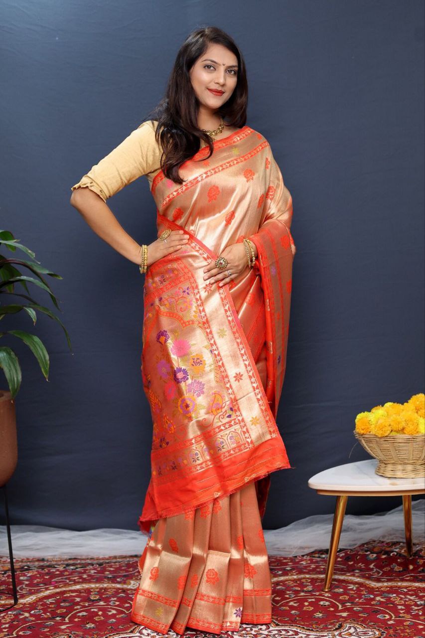 Red Traditional Paithani Handloom Silk Saree