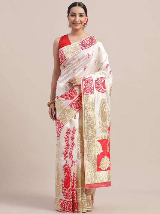 Red & White Soft Silk Saree