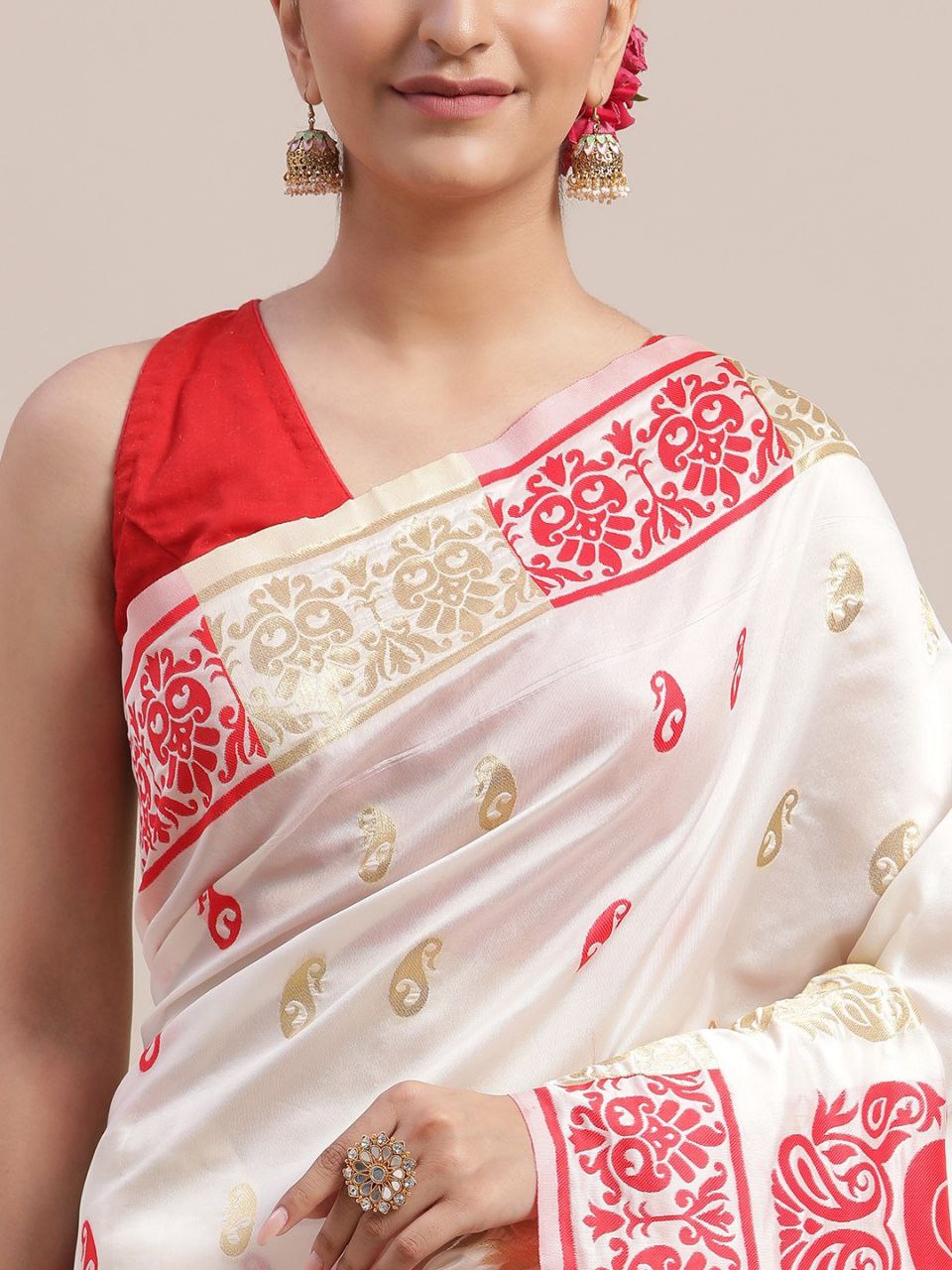 Red & White Soft Silk Saree