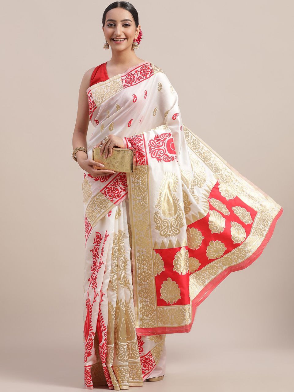 Red & White Soft Silk Saree