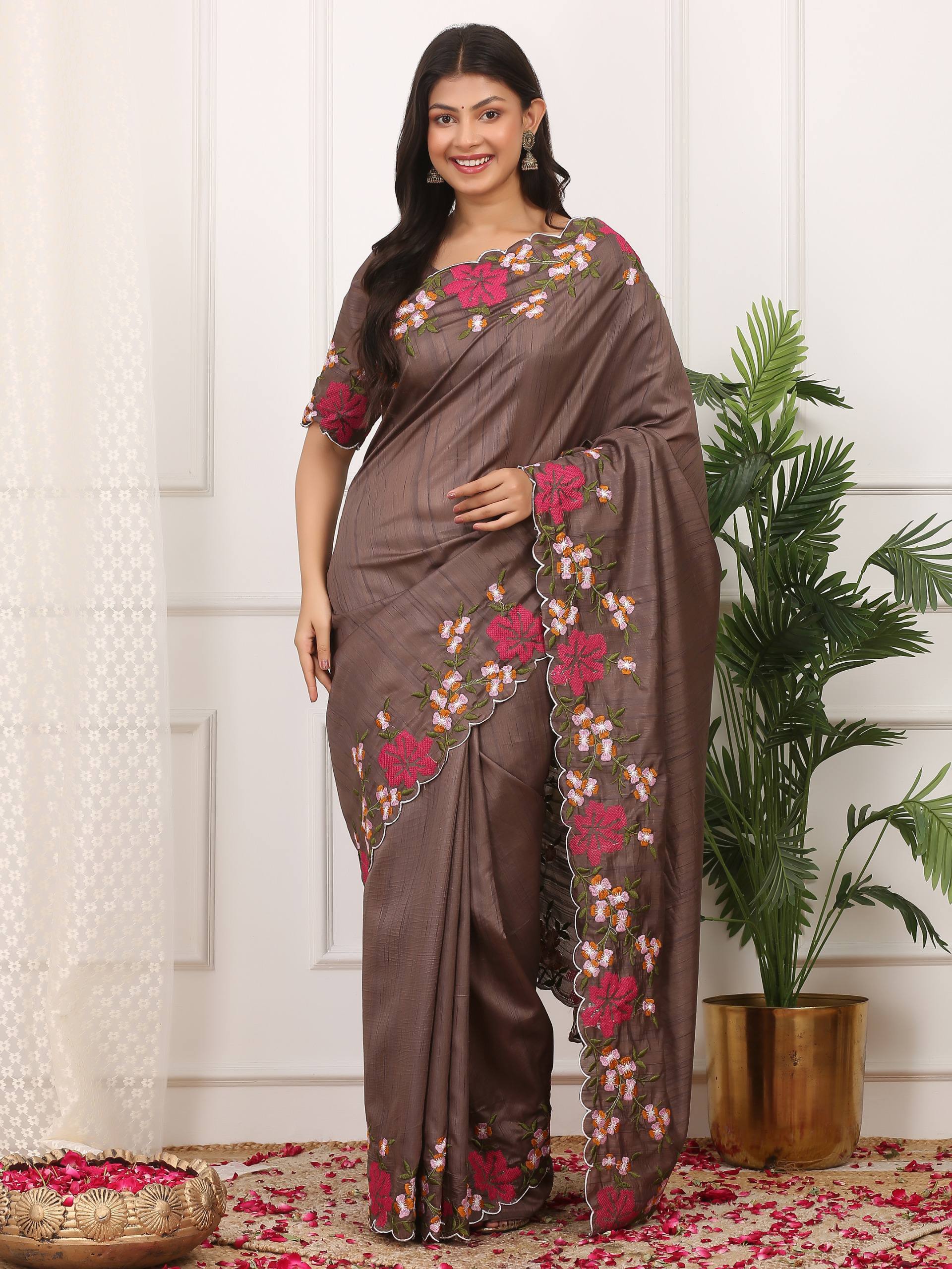 Roman Coffee Designer Manipuri Silk Saree