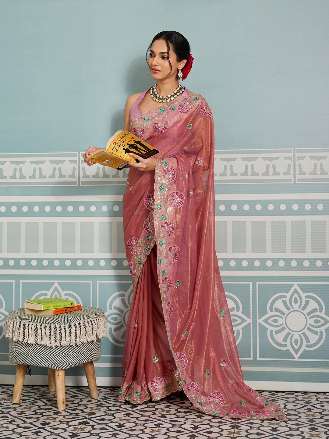 Rosberry Pink Party Wear Fendy Soft Net Saree