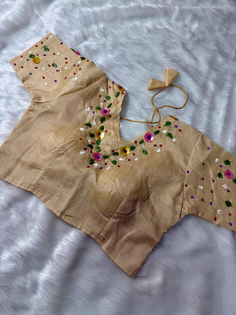 Sand Brown Floral Tabby Silk Saree