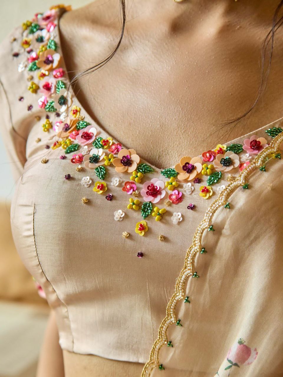 Sand Brown Floral Tabby Silk Saree