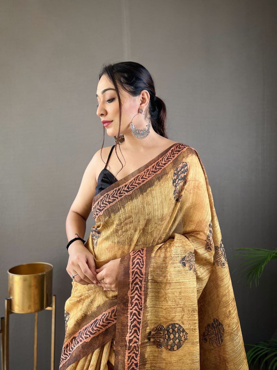 Sandy Brown Cotton Tussar Silk Saree