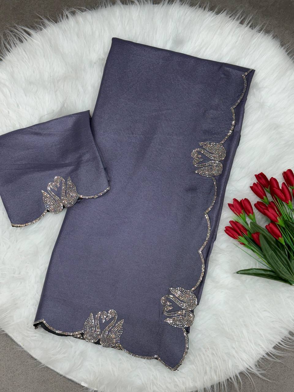 Santa Grey Diamond Work Saree