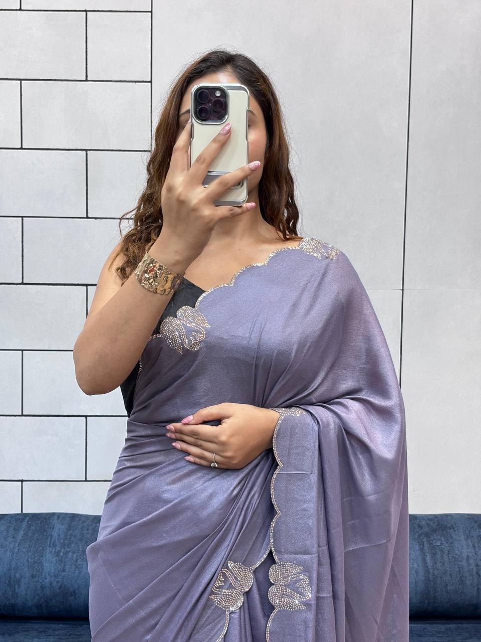 Santa Grey Diamond Work Saree