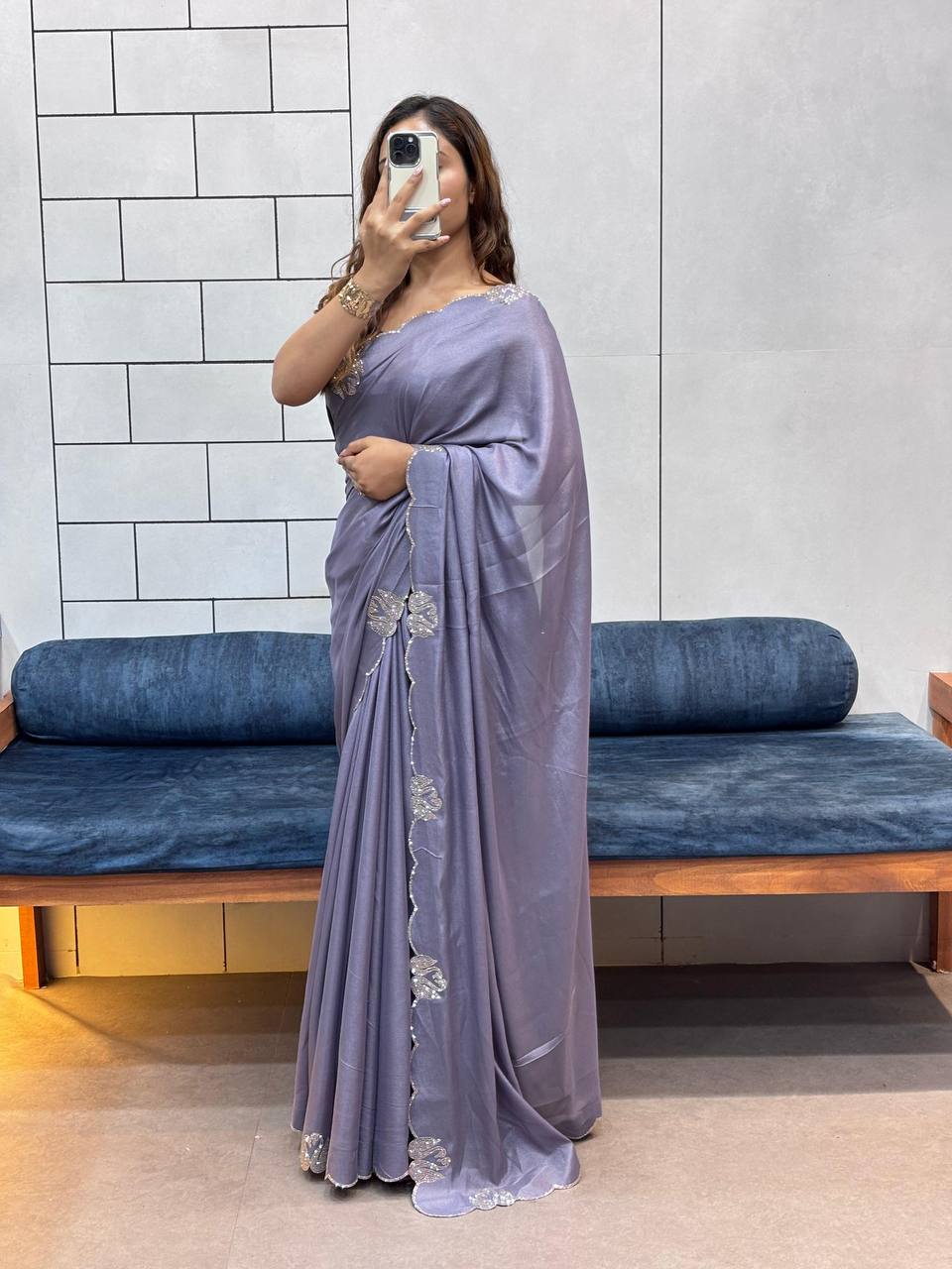 Santa Grey Diamond Work Saree