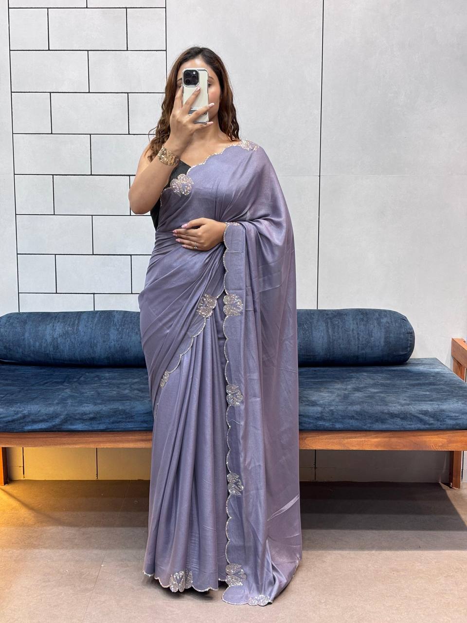 Santa Grey Diamond Work Saree