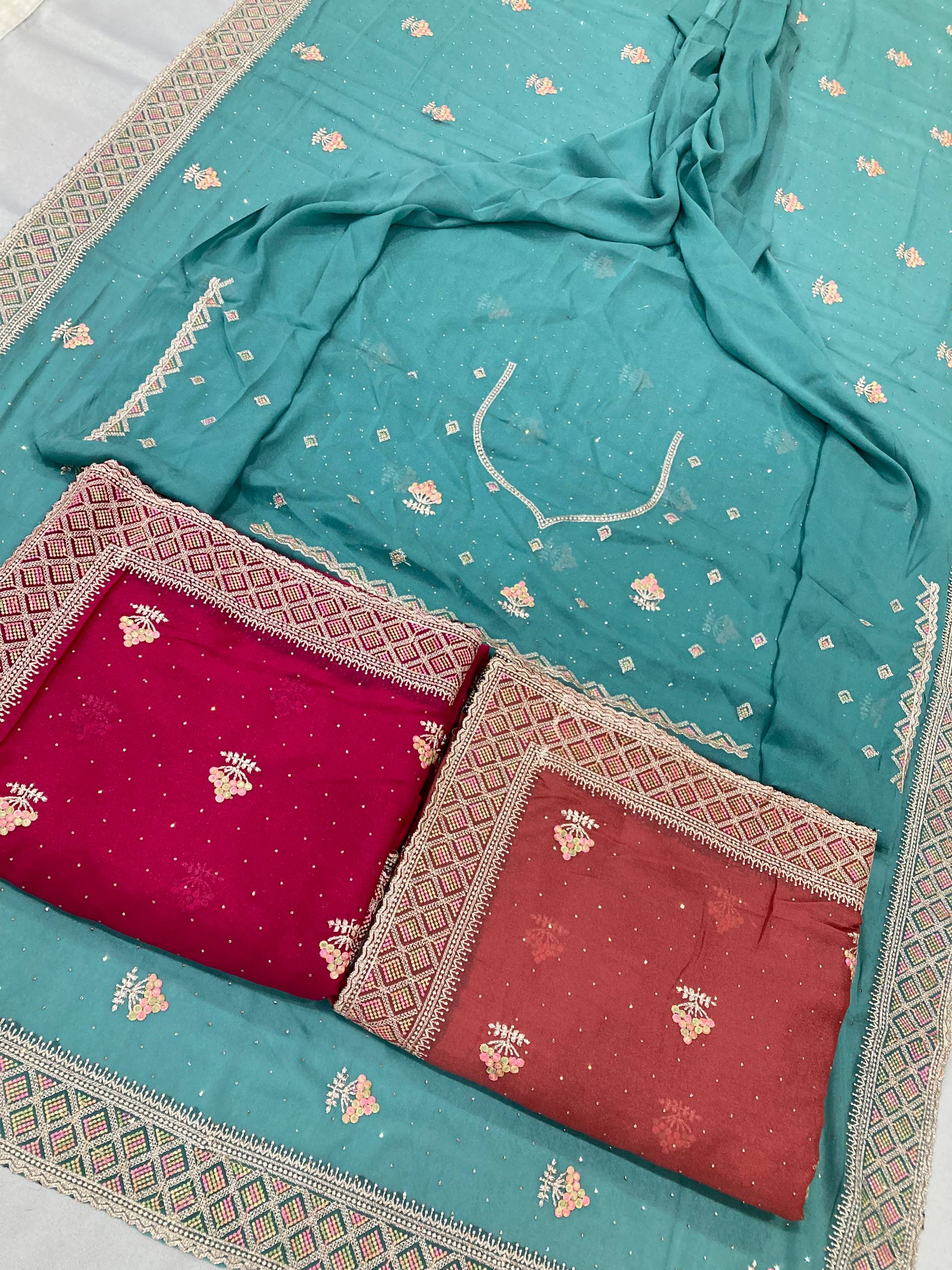 Sea Blue Party Wear Georgette Saree