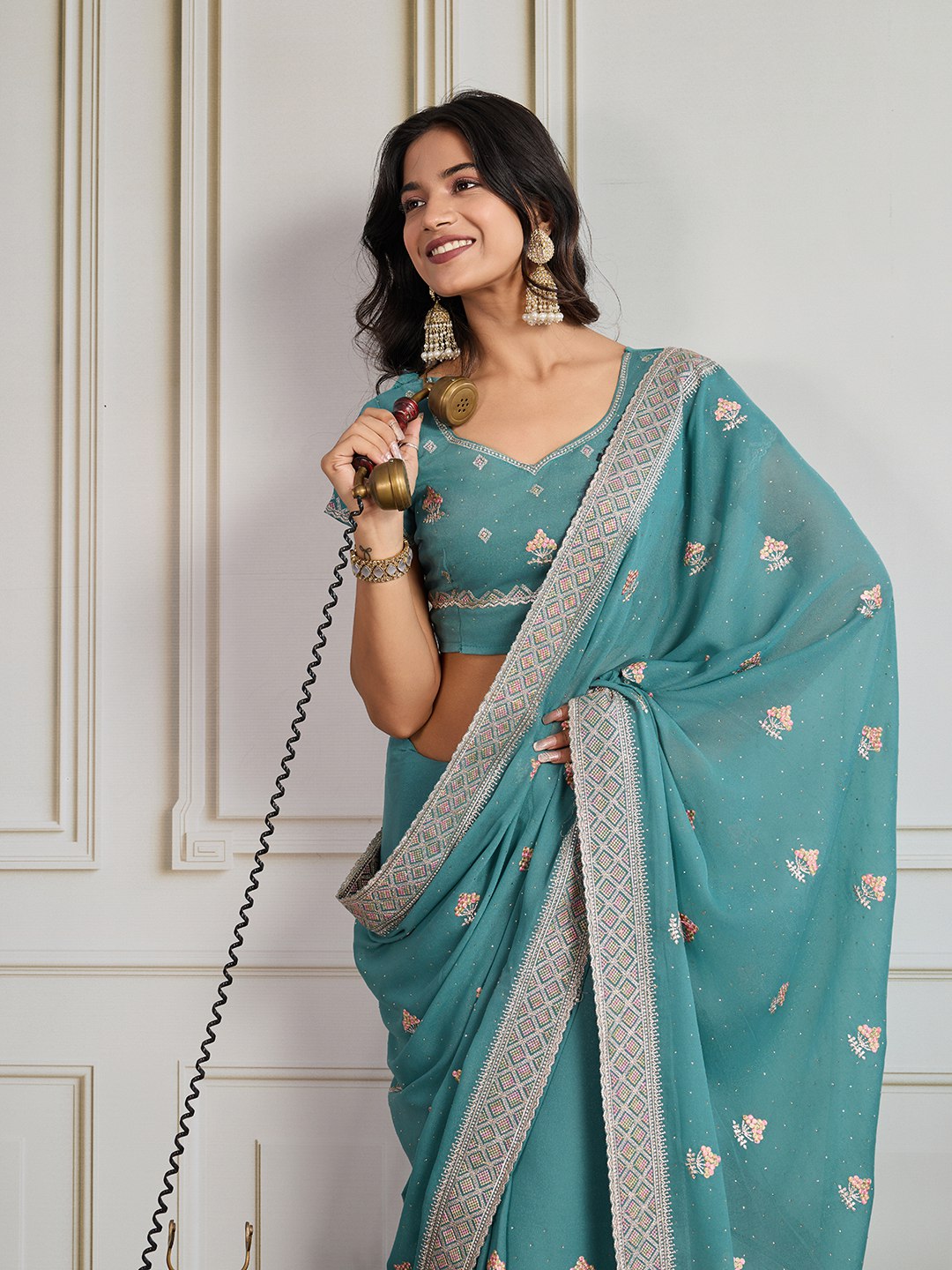 Sea Blue Party Wear Georgette Saree