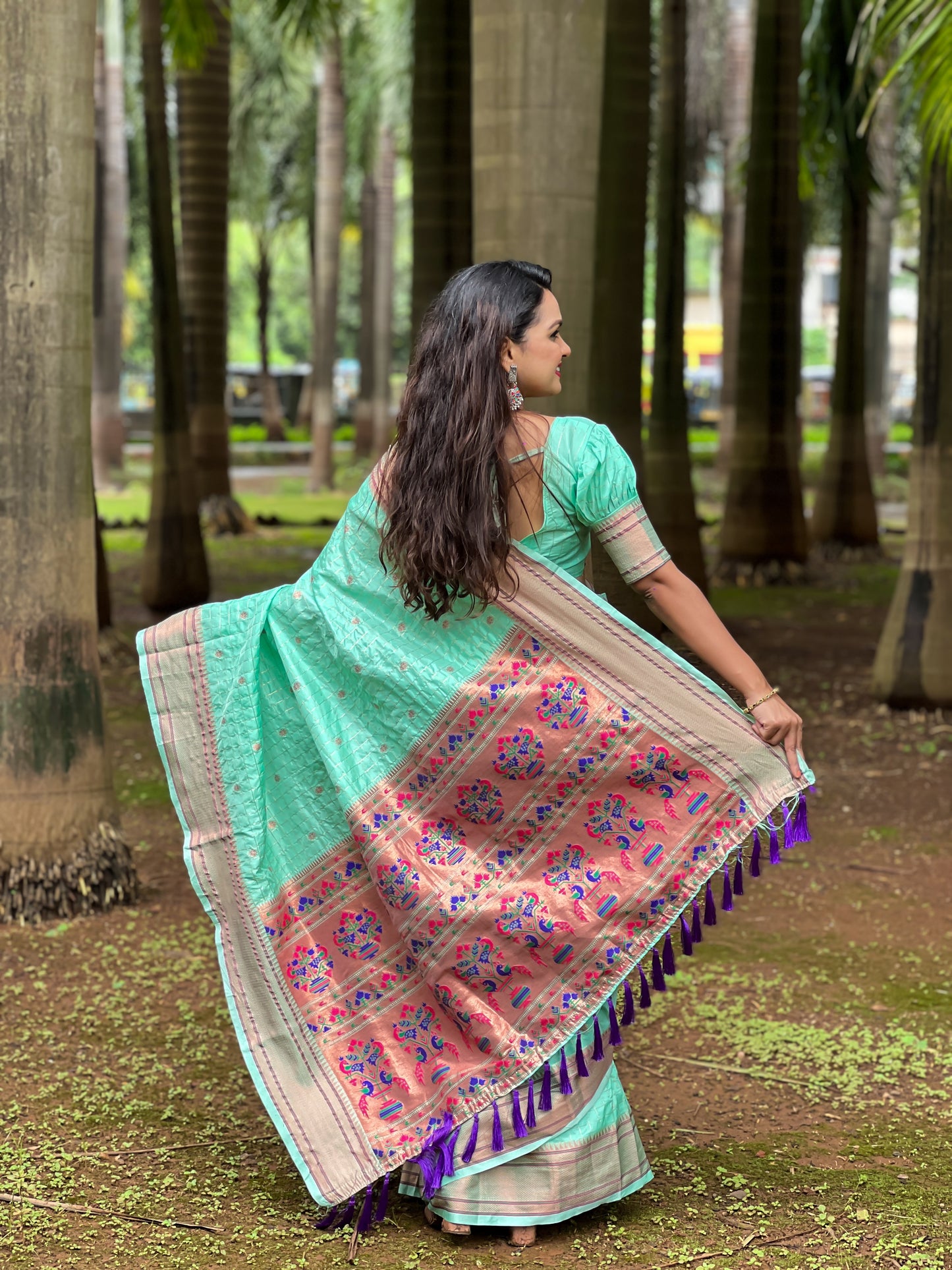 Sea Green Maharashtrian Paithani Silk Saree