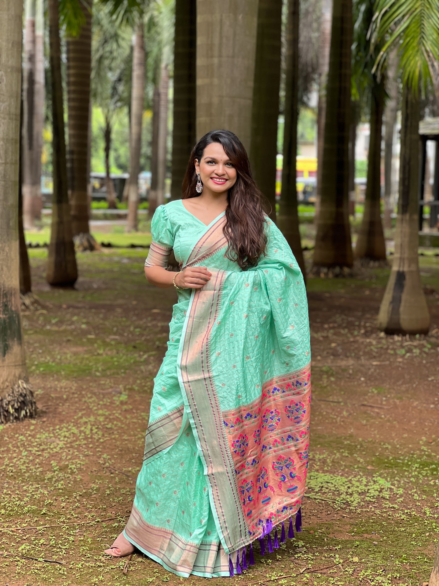 Sea Green Maharashtrian Paithani Silk Saree