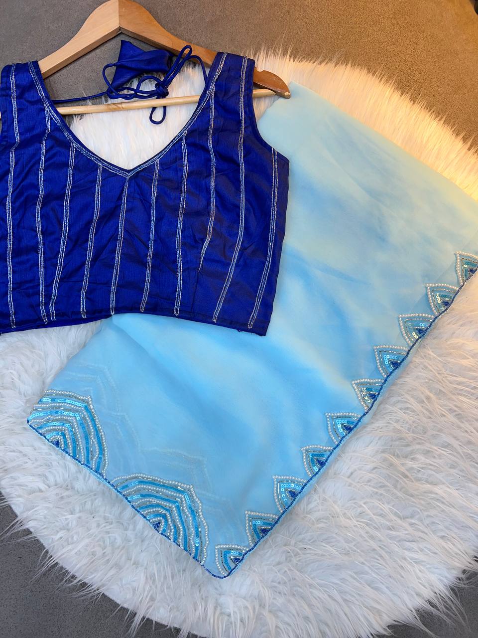 Sky Blue Designer Georgette  Saree, Rani Pink color Sky Blue Designer Georgette  sari for women, Sky Blue Designer Georgette  saree for wedding, Saree, Saree for women, Saris, Sari for women, Sarees for women, Party wear sarees for women, Wedding wear saree for women, Bollywood saree for women, Heavy saree for women, Sarees for wedding