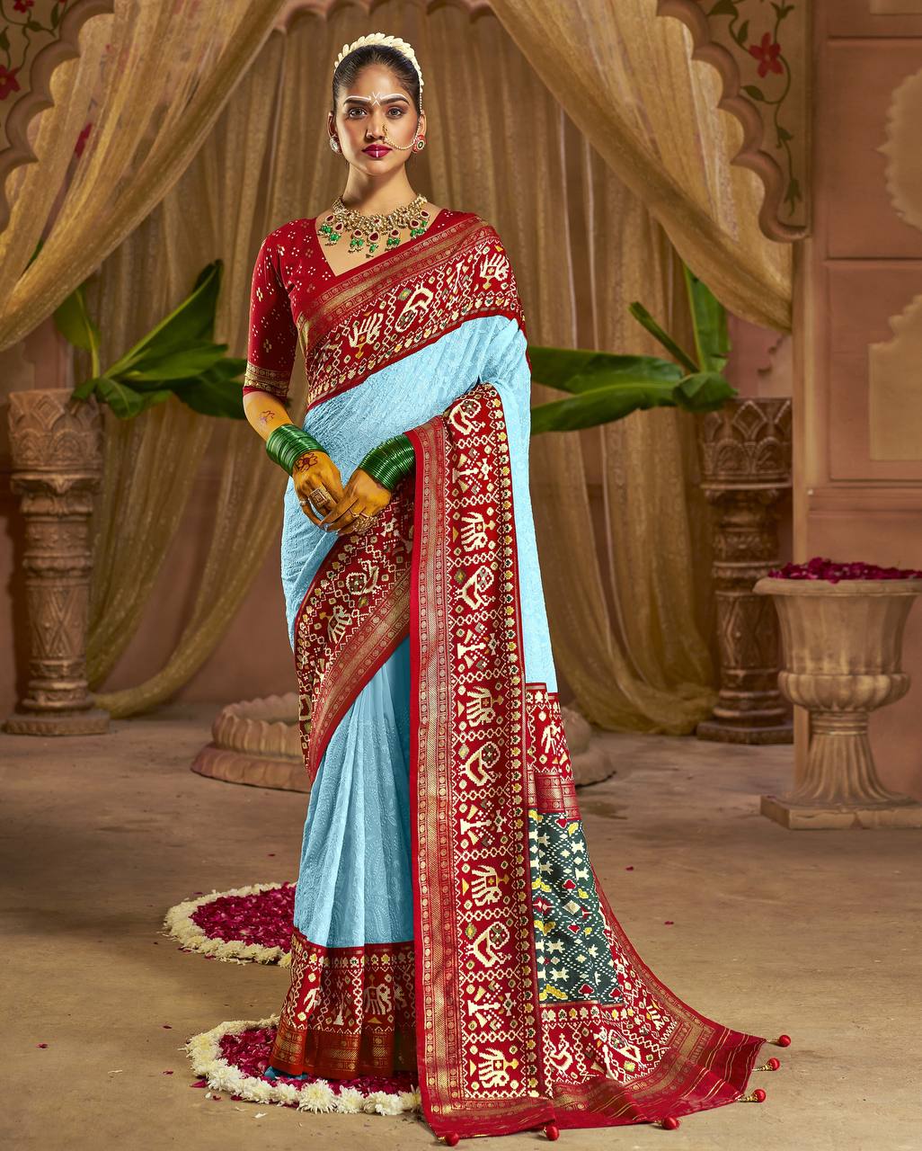 Sky Chikankari Work Georgette Saree For Wedding