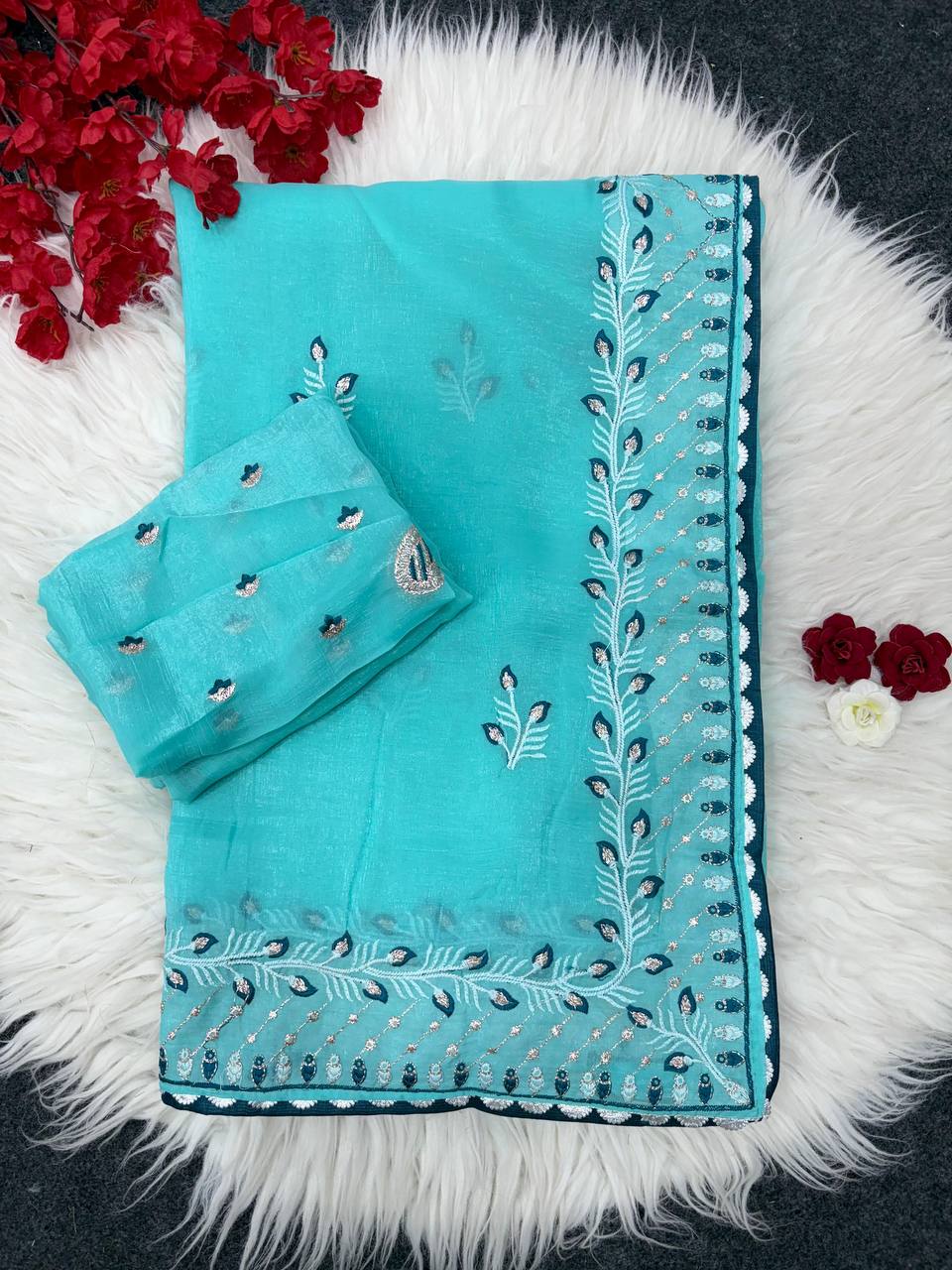 Sky Designer Crunchy Chiffon Silk Saree