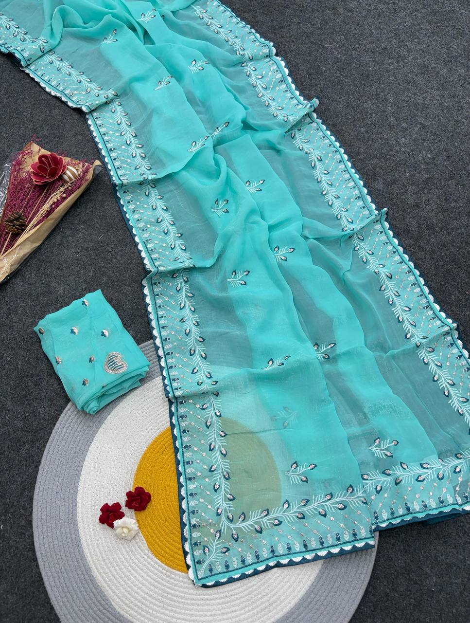 Sky Designer Crunchy Chiffon Silk Saree