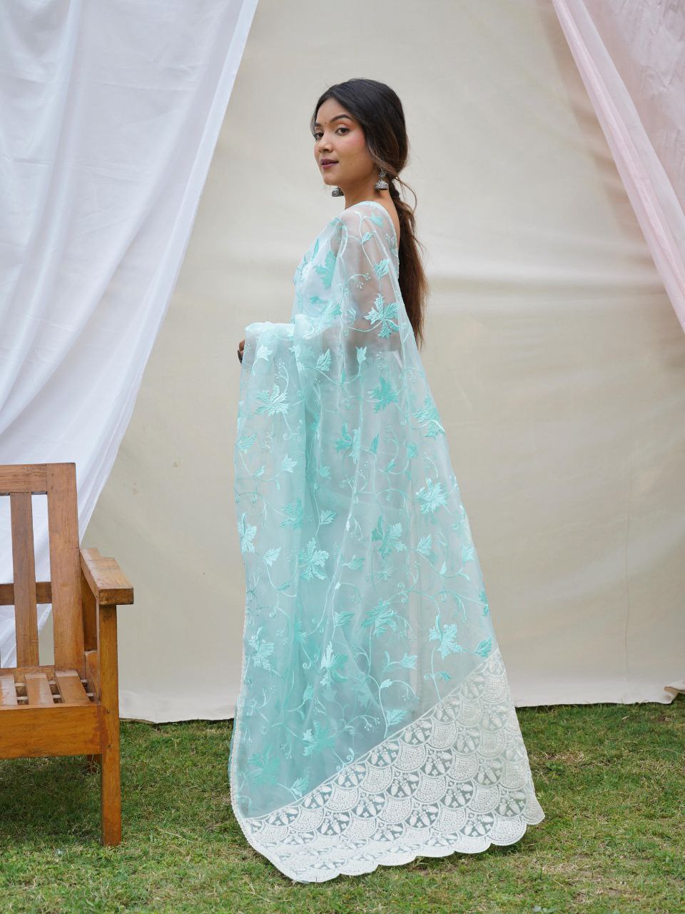 Sky Party Wear Organza Silk Saree