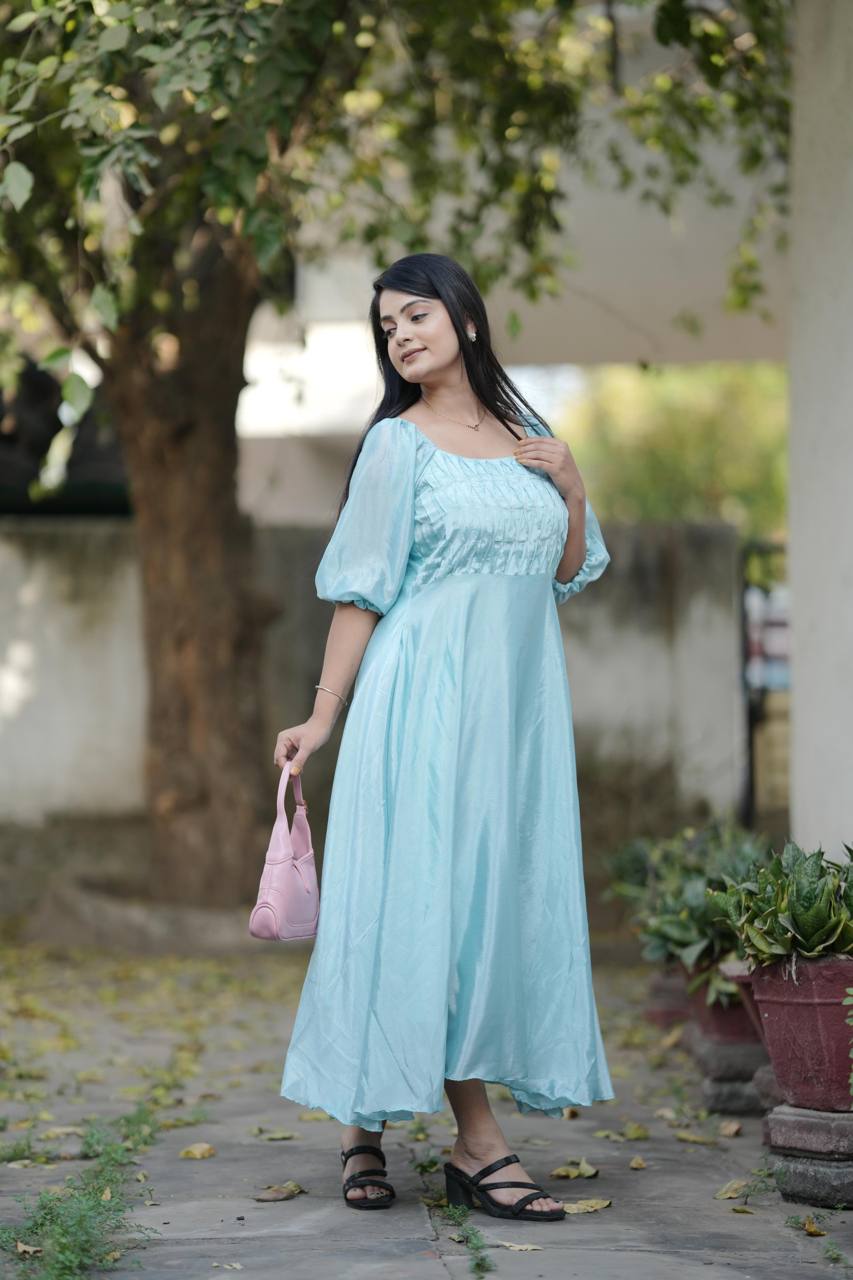 Sky Summer Wear Chinon Flary Kurti