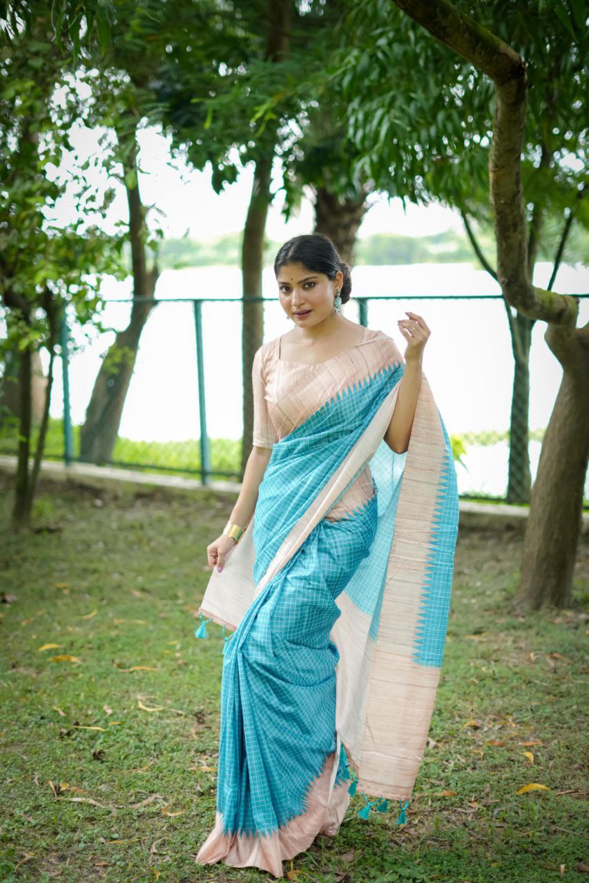 Sky Traditional Tussar Silk Saree