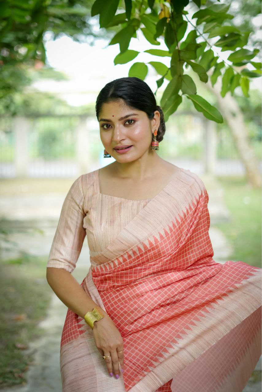 Orange Traditional Tussar Silk Saree