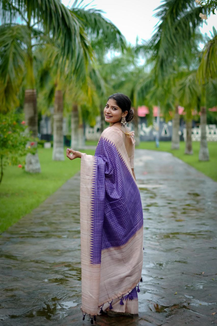 Purple Traditional Tussar Silk Saree