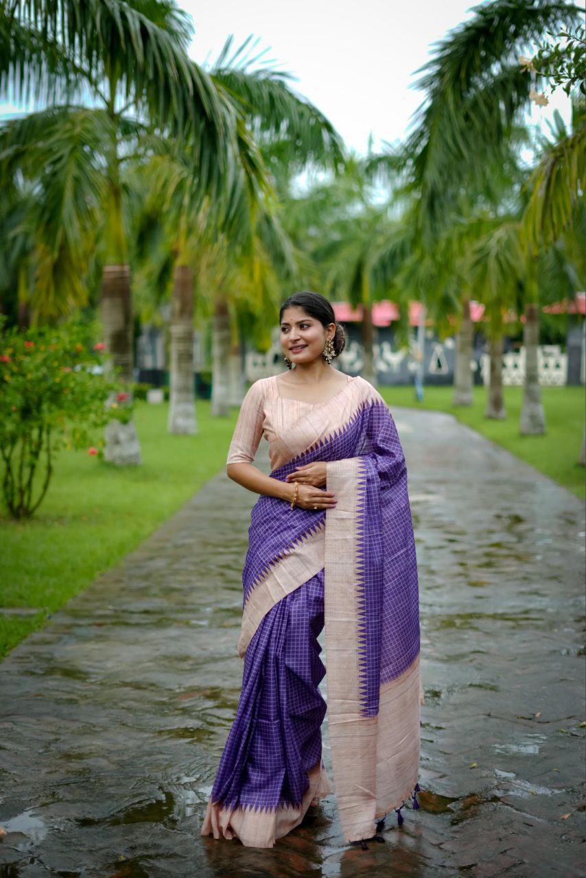 Purple Traditional Tussar Silk Saree