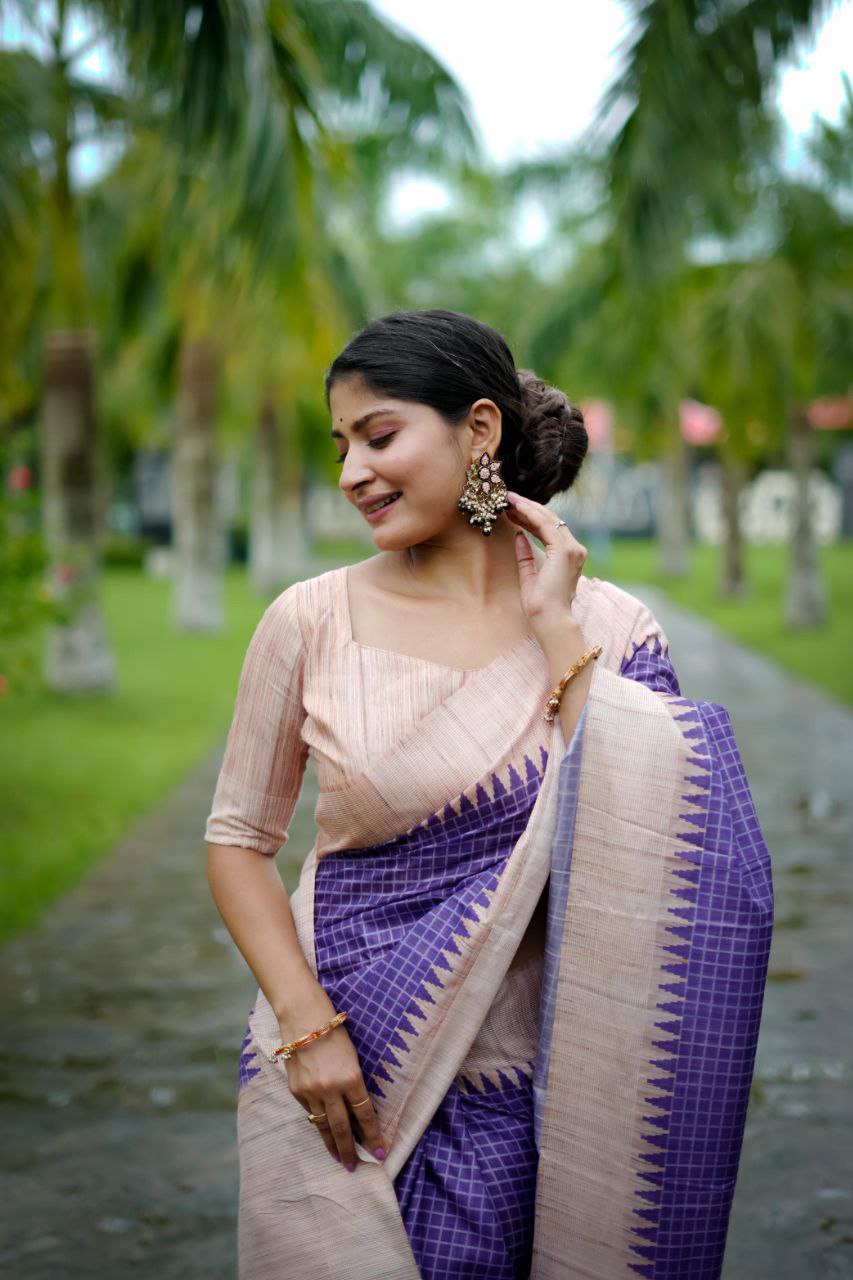 Purple Traditional Tussar Silk Saree