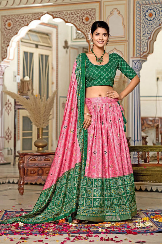 Pink Traditional Wedding Wear Silk Lehenga