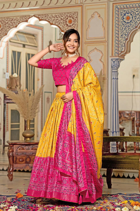 Yellow Traditional Wedding Wear Silk Lehenga