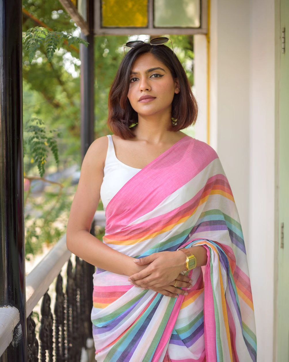 Stylish Digital Printed Linen Saree