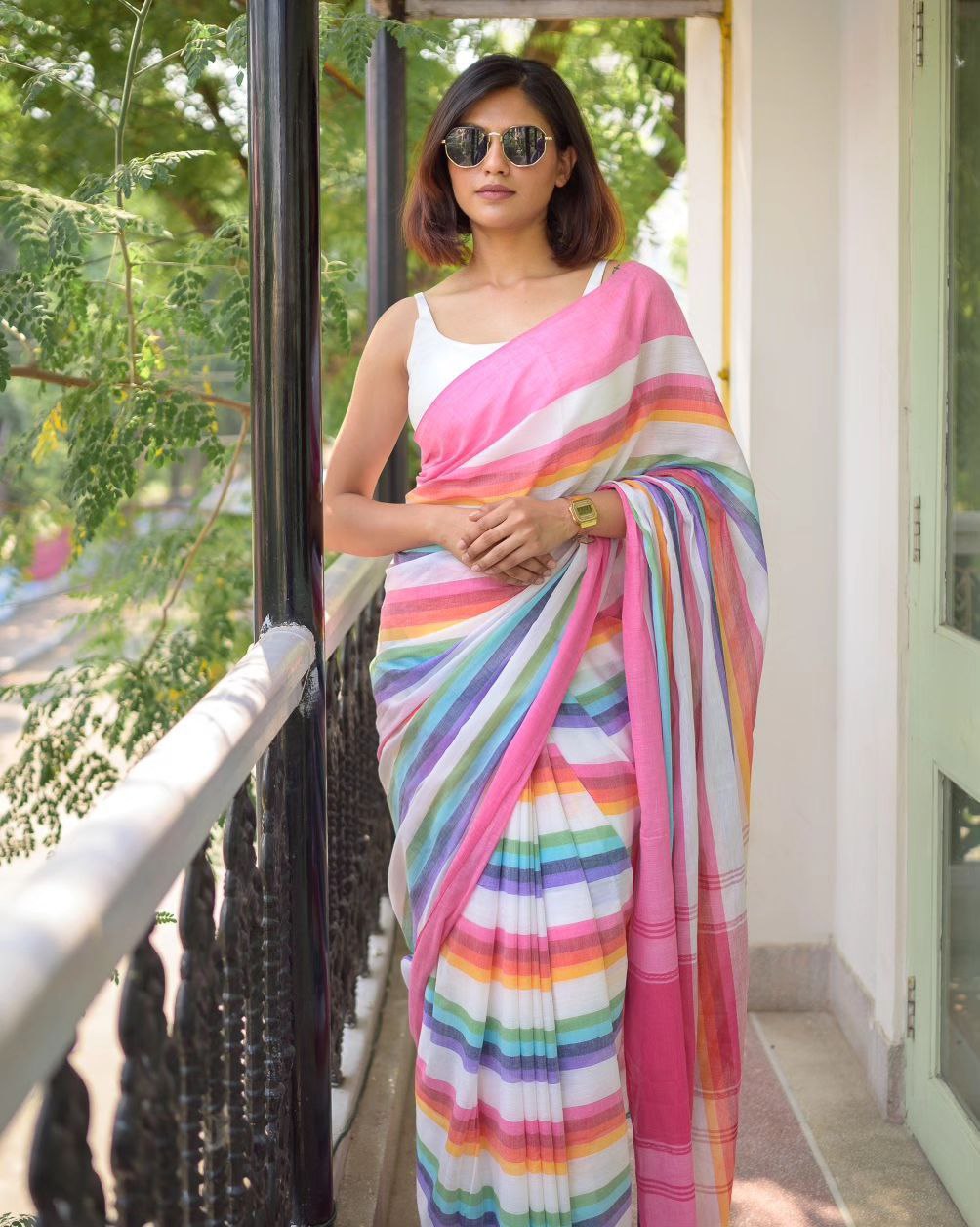 Stylish Digital Printed Linen Saree