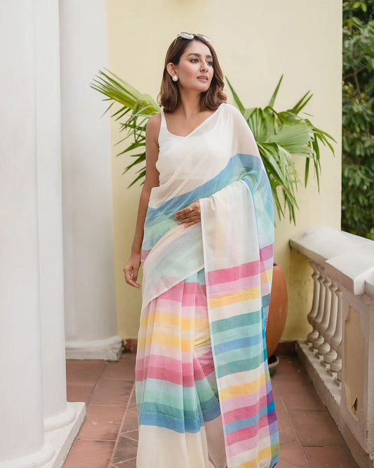 Stylish Digital Printed Linen Saree