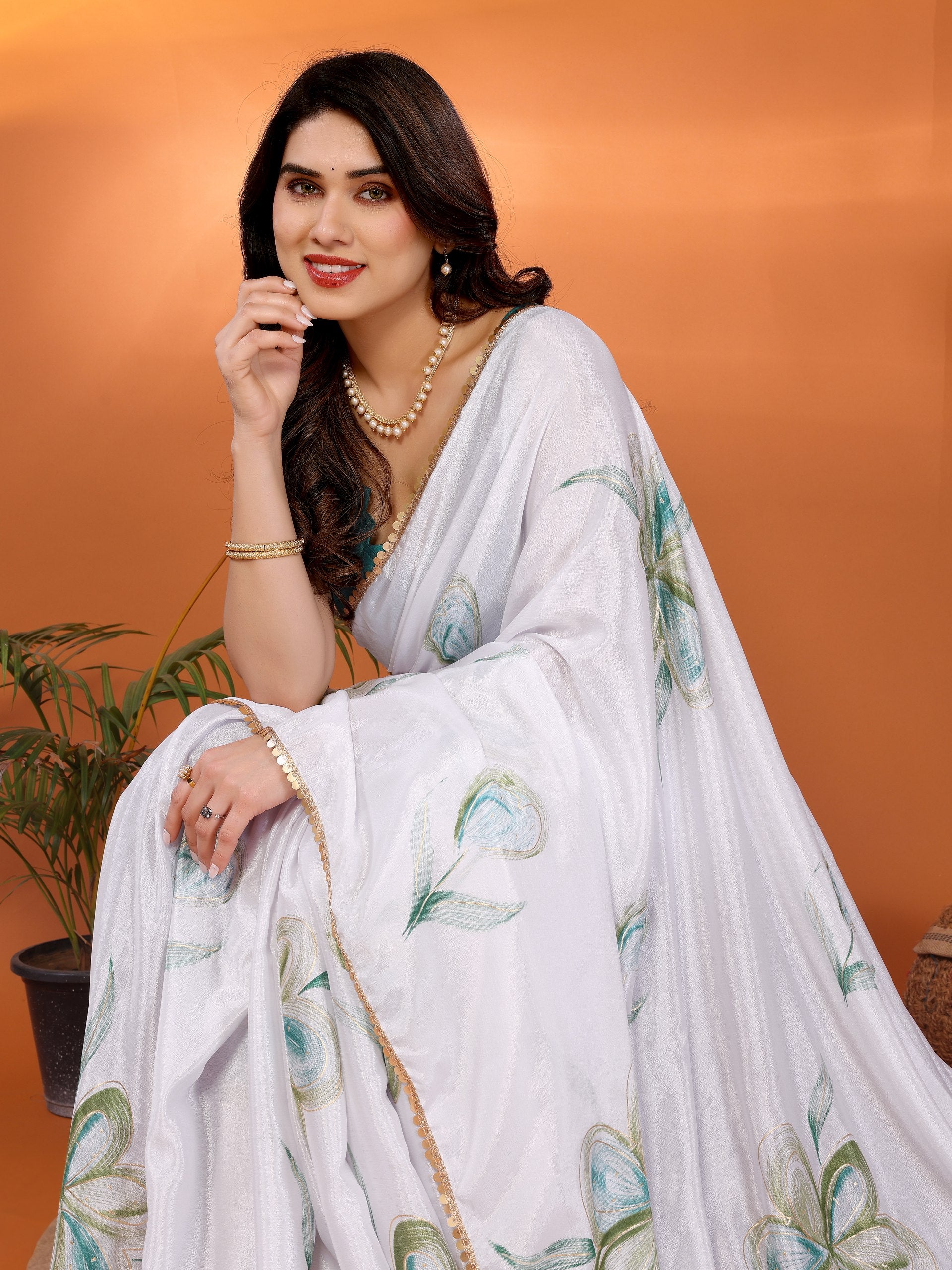 Stylish Floral Chinon Chiffon Saree