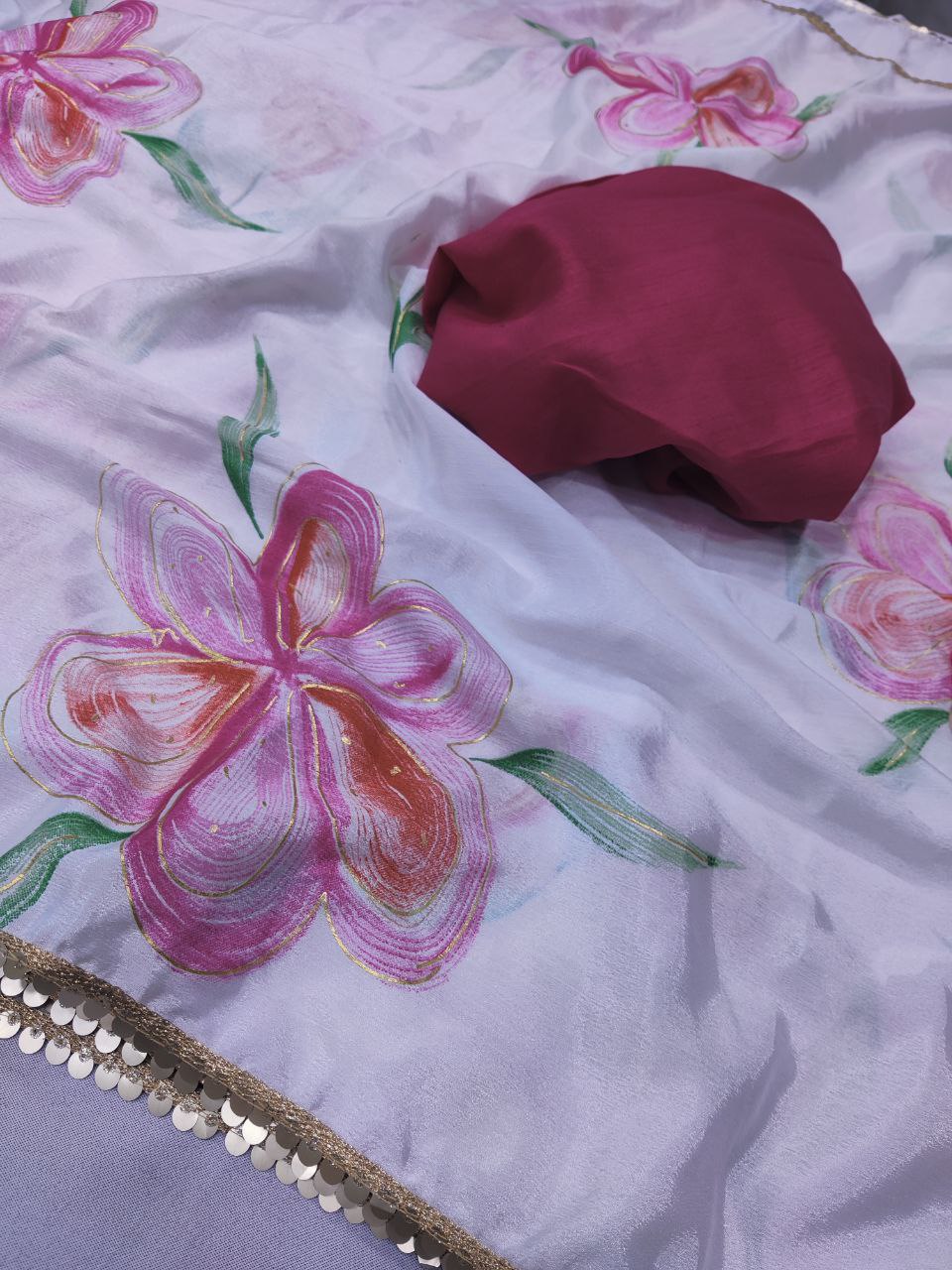 Stylish Floral Chinon Chiffon Saree